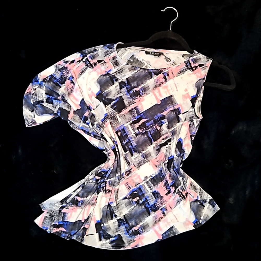RARE DKNY One Shouler Asymmetrical Geometric Watercolor Print Top